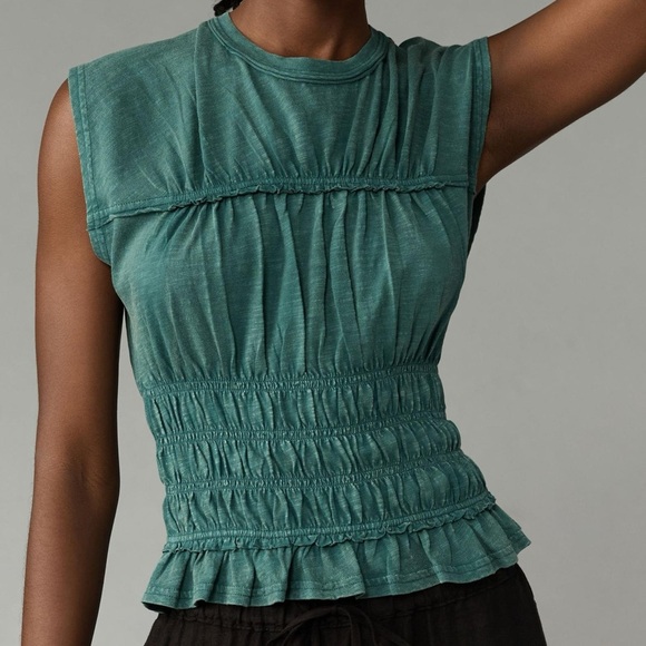 Anthropologie Pilcro Leah Gathered Tee in Green Size Large - Picture 1 of 8